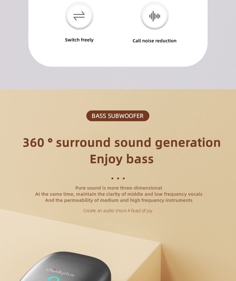15876-ceval8 Original Lenovo-auriculares inalámbricos LP50 TWS, por Bluetooth, estéreo 9D, de silicona, impermeables, con micrófono, para iPhone 13, Xiaomi