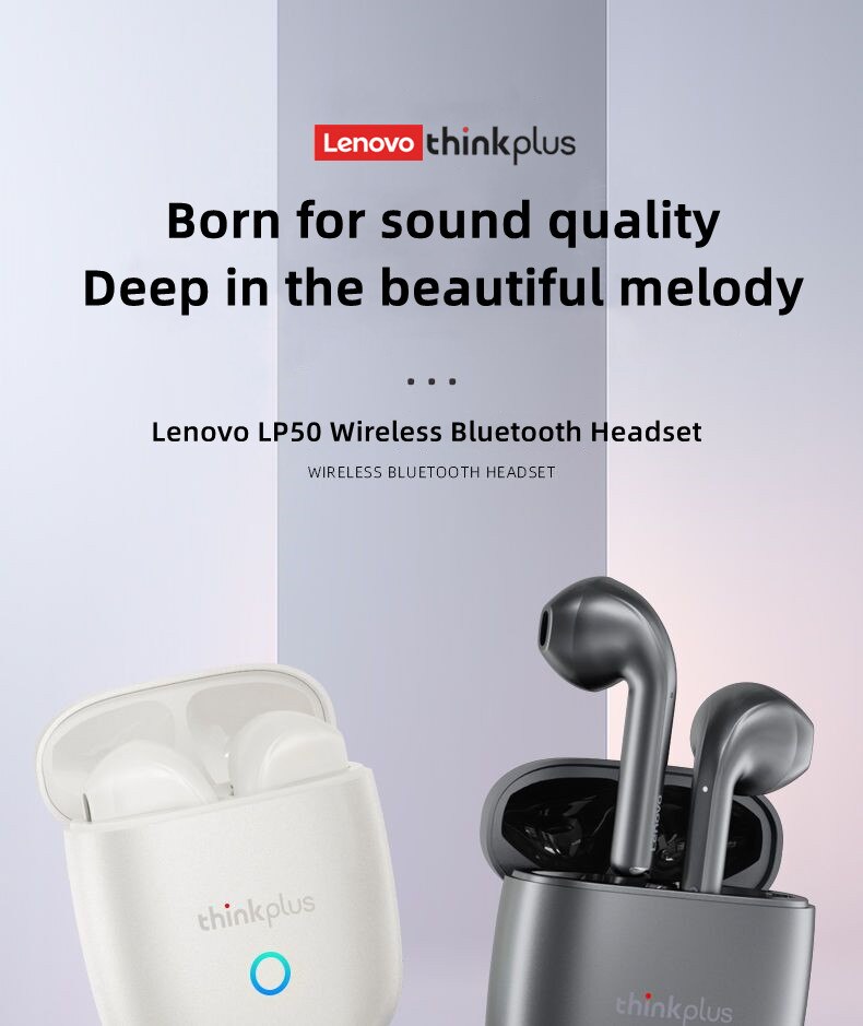 15876-pimsdt Original Lenovo-auriculares inalámbricos LP50 TWS, por Bluetooth, estéreo 9D, de silicona, impermeables, con micrófono, para iPhone 13, Xiaomi