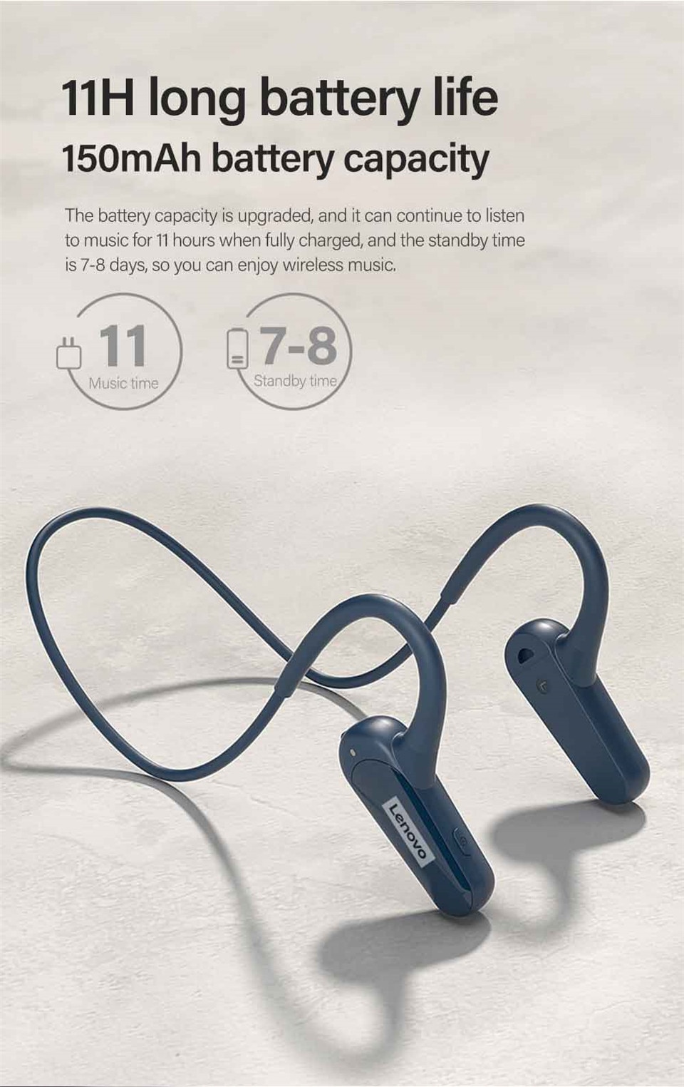 15880-2773ct Lenovo-auriculares inalámbricos XE06 con Bluetooth, cascos impermeables IPX7 con banda para el cuello y Micrófono Dual para deportes, correr, Fitness y Yoga