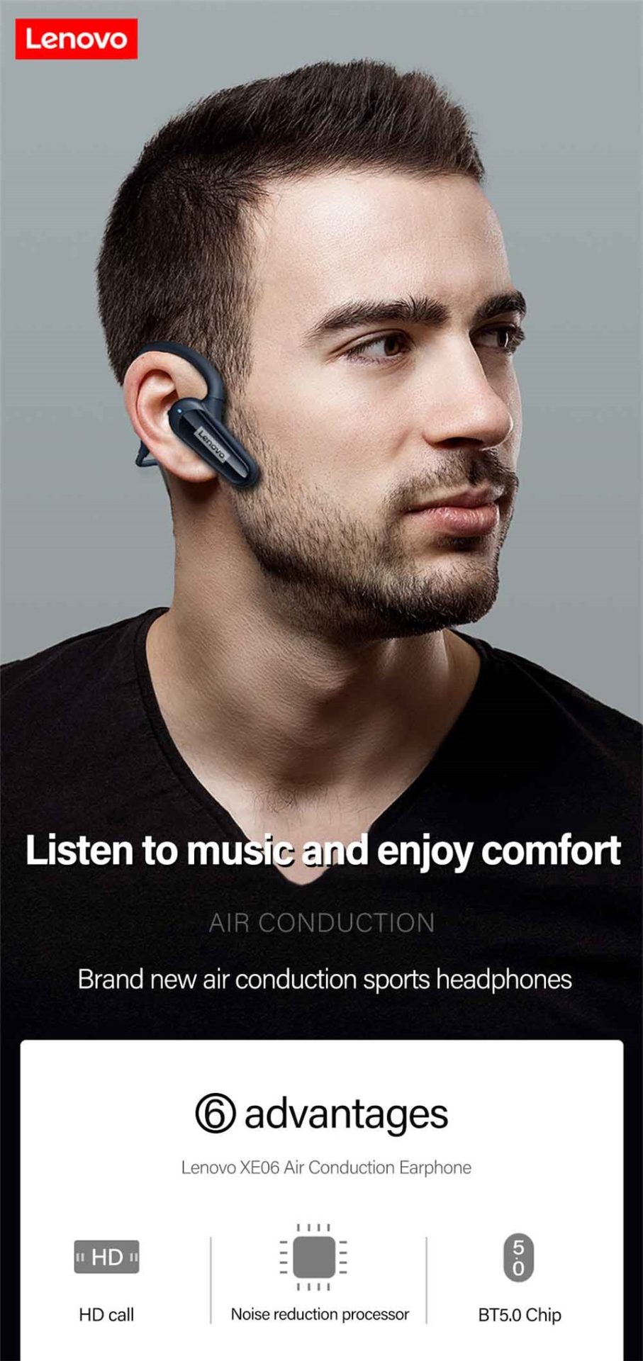 15880-it6nsw Lenovo-auriculares inalámbricos XE06 con Bluetooth, cascos impermeables IPX7 con banda para el cuello y Micrófono Dual para deportes, correr, Fitness y Yoga