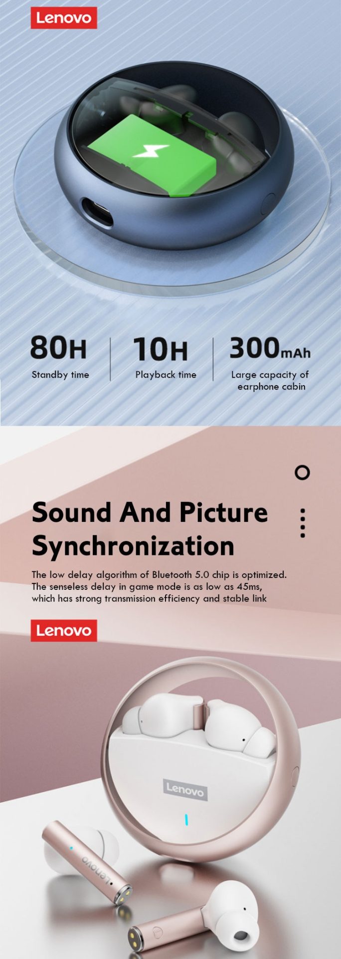 15913-4w5px8 Lenovo-auriculares inalámbricos LP60 con Bluetooth, dispositivo de audio TWS para juegos, giratorio, con anillo de cavidad de Metal, sonido estéreo HiFi, baja latencia