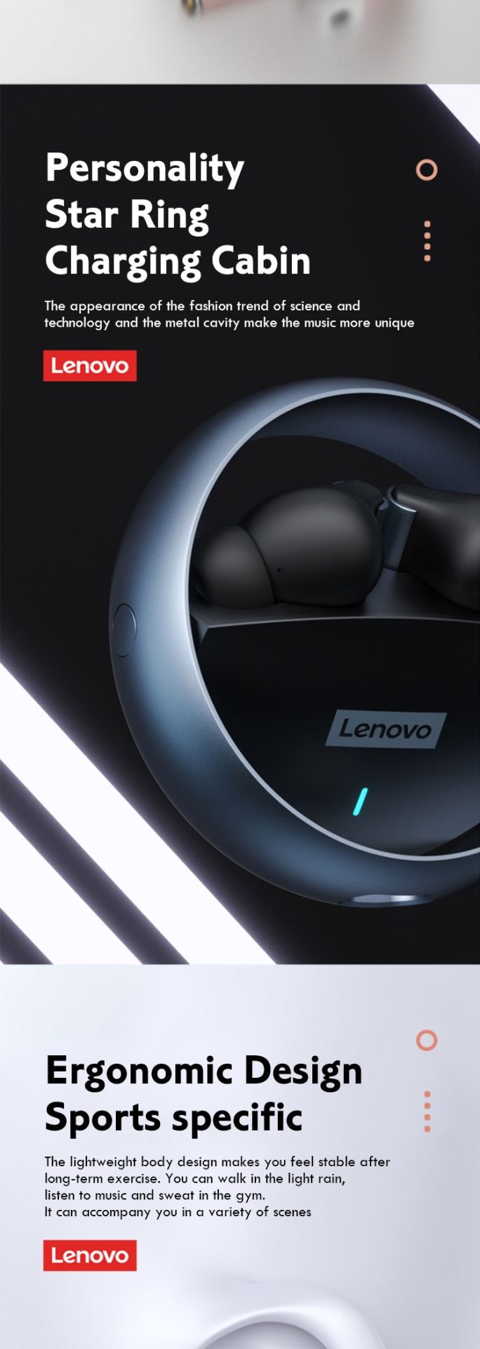 15913-eufsuk Lenovo-auriculares inalámbricos LP60 con Bluetooth, dispositivo de audio TWS para juegos, giratorio, con anillo de cavidad de Metal, sonido estéreo HiFi, baja latencia