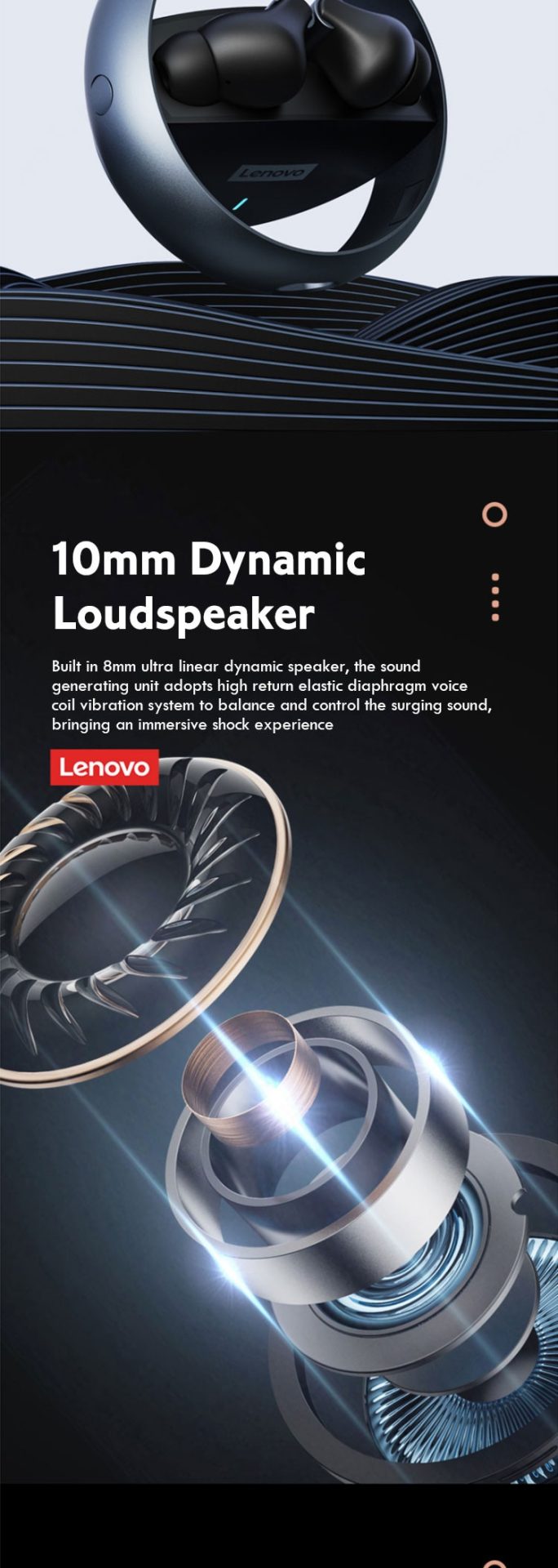 15913-fgxagu Lenovo-auriculares inalámbricos LP60 con Bluetooth, dispositivo de audio TWS para juegos, giratorio, con anillo de cavidad de Metal, sonido estéreo HiFi, baja latencia
