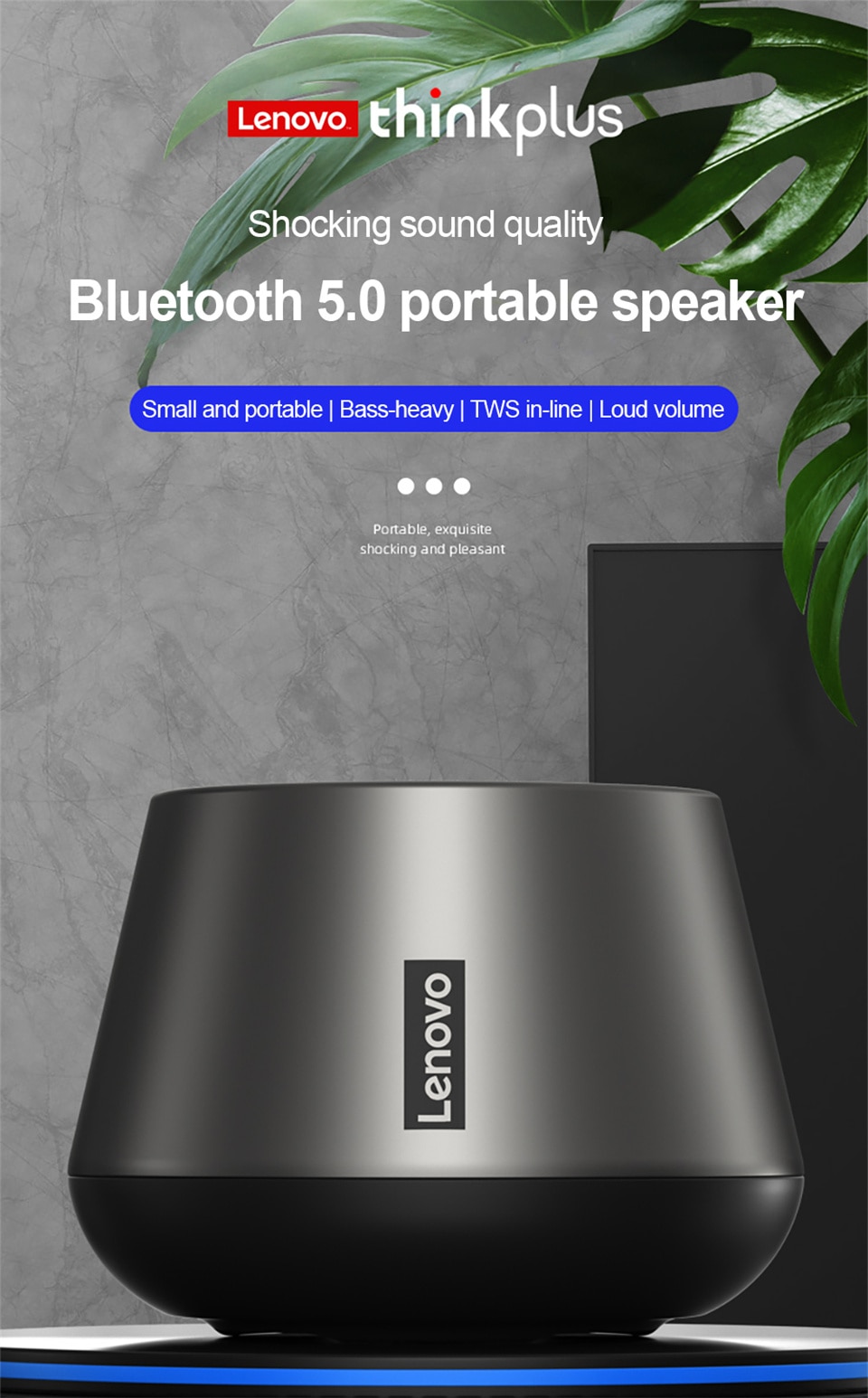 15917-hjovne Lenovo-Mini Altavoz Bluetooth K3 Pro Original, reproductor de música portátil inalámbrico para exteriores, estéreo 3D con micrófono de llamada HD, 1200mAh