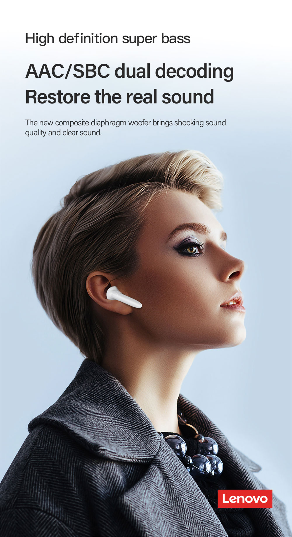 15930-b2c30o Lenovo-auriculares inalámbricos XT96 con Bluetooth 5,1, dispositivo de audio estéreo HiFi con TWS, Control táctil, llamada HD, Auriculares deportivos para juegos con micrófono