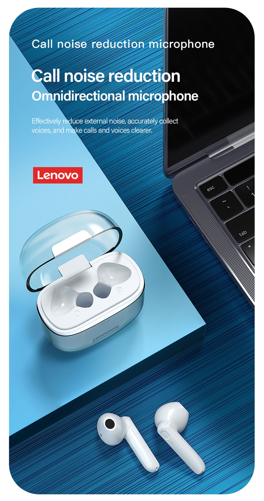 15930-h8tgrj Lenovo-auriculares inalámbricos XT96 con Bluetooth 5,1, dispositivo de audio estéreo HiFi con TWS, Control táctil, llamada HD, Auriculares deportivos para juegos con micrófono
