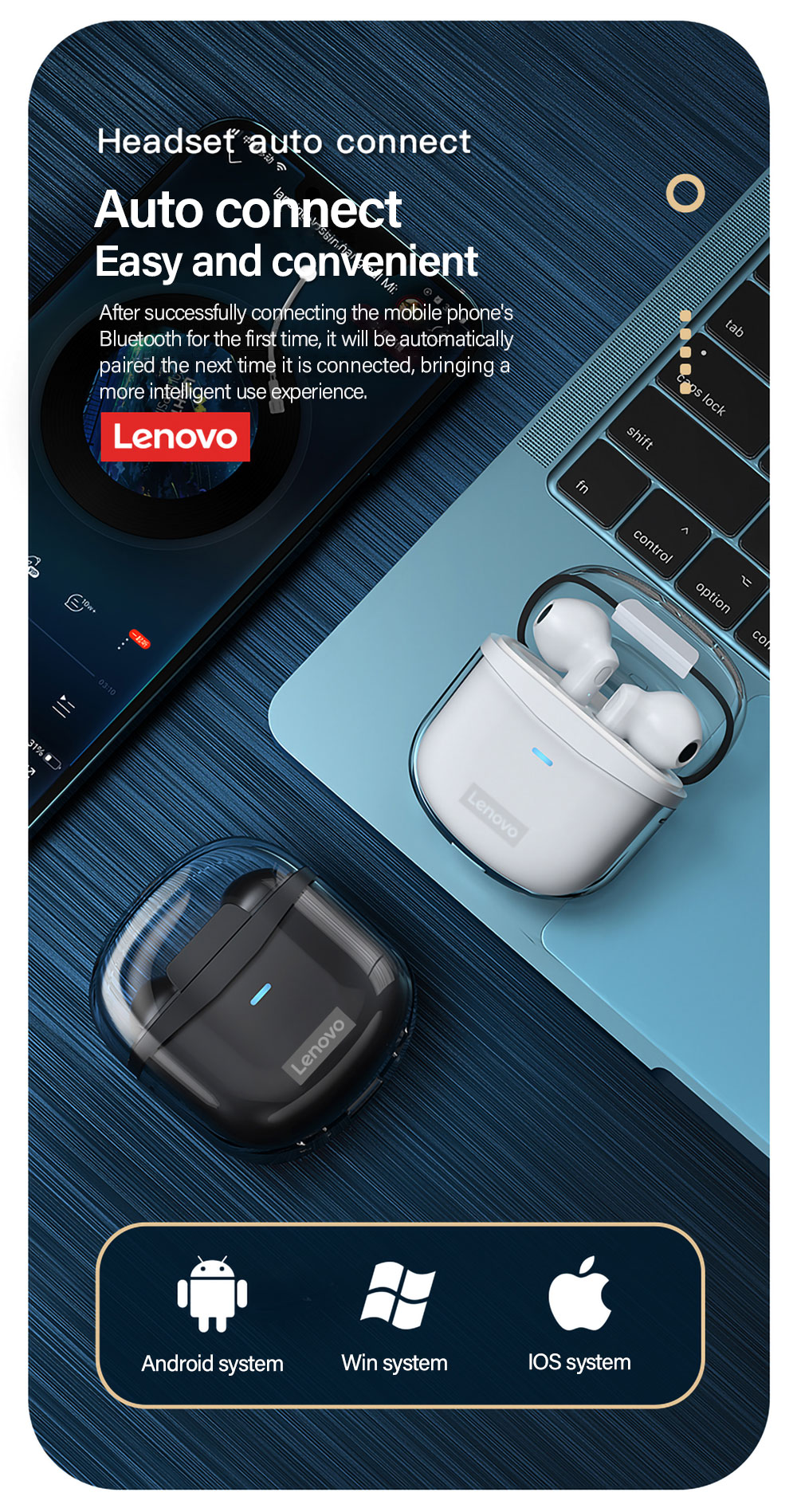 15930-xllk4g Lenovo-auriculares inalámbricos XT96 con Bluetooth 5,1, dispositivo de audio estéreo HiFi con TWS, Control táctil, llamada HD, Auriculares deportivos para juegos con micrófono