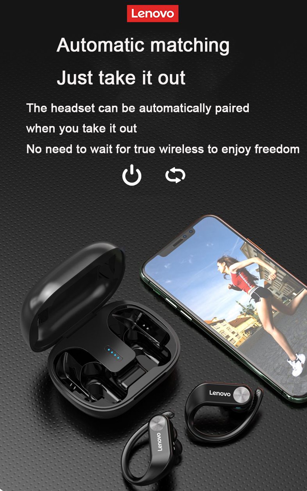15949-lf7ufx Lenovo-auriculares inalámbricos LP7 TWS con Bluetooth, cascos con micrófono, deportivos, impermeables, IPX5, con cancelación de ruido