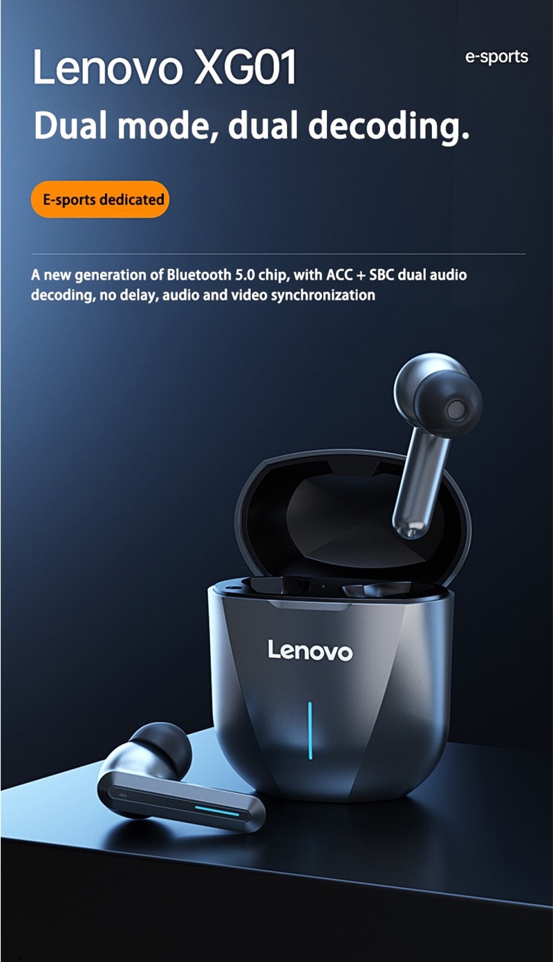 16024-jyhfw2 Lenovo-auriculares inalámbricos XG01 para videojuegos, cascos con Bluetooth, baja latencia, TWS, con micrófono, HiFi, impermeables ipx5, 50ms
