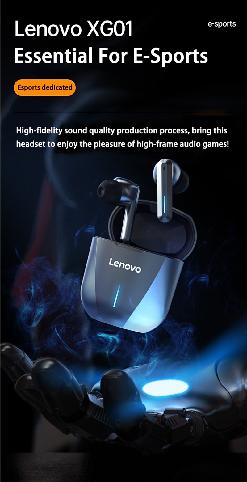 16024-wtemdg Lenovo-auriculares inalámbricos XG01 para videojuegos, cascos con Bluetooth, baja latencia, TWS, con micrófono, HiFi, impermeables ipx5, 50ms