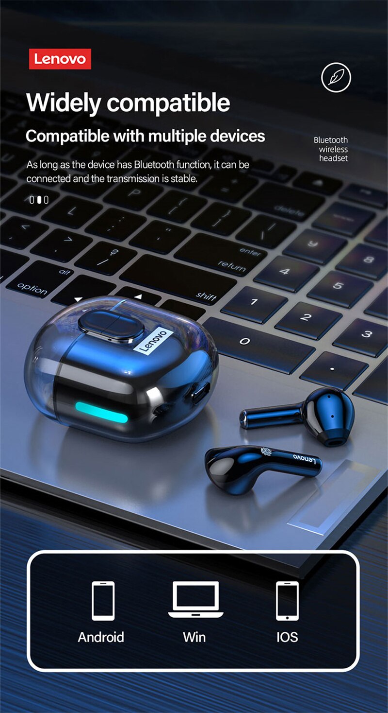 16076-cf0dvd Lenovo-auriculares inalámbricos LP12 con Bluetooth 5,1, audífonos con doble micrófono, ENC, reducción de ruido, TWS, Control táctil