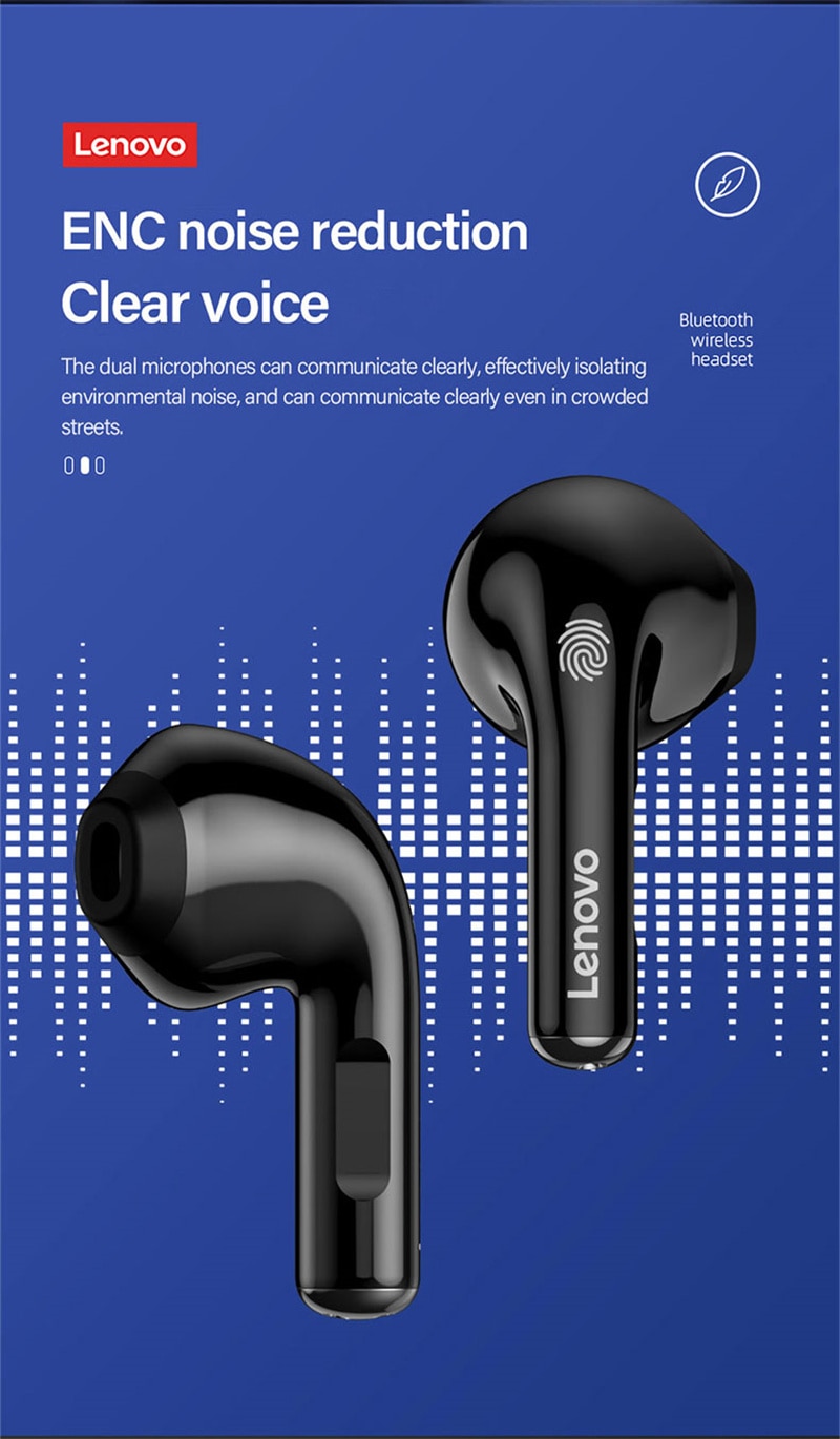 16076-vobhpt Lenovo-auriculares inalámbricos LP12 con Bluetooth 5,1, audífonos con doble micrófono, ENC, reducción de ruido, TWS, Control táctil