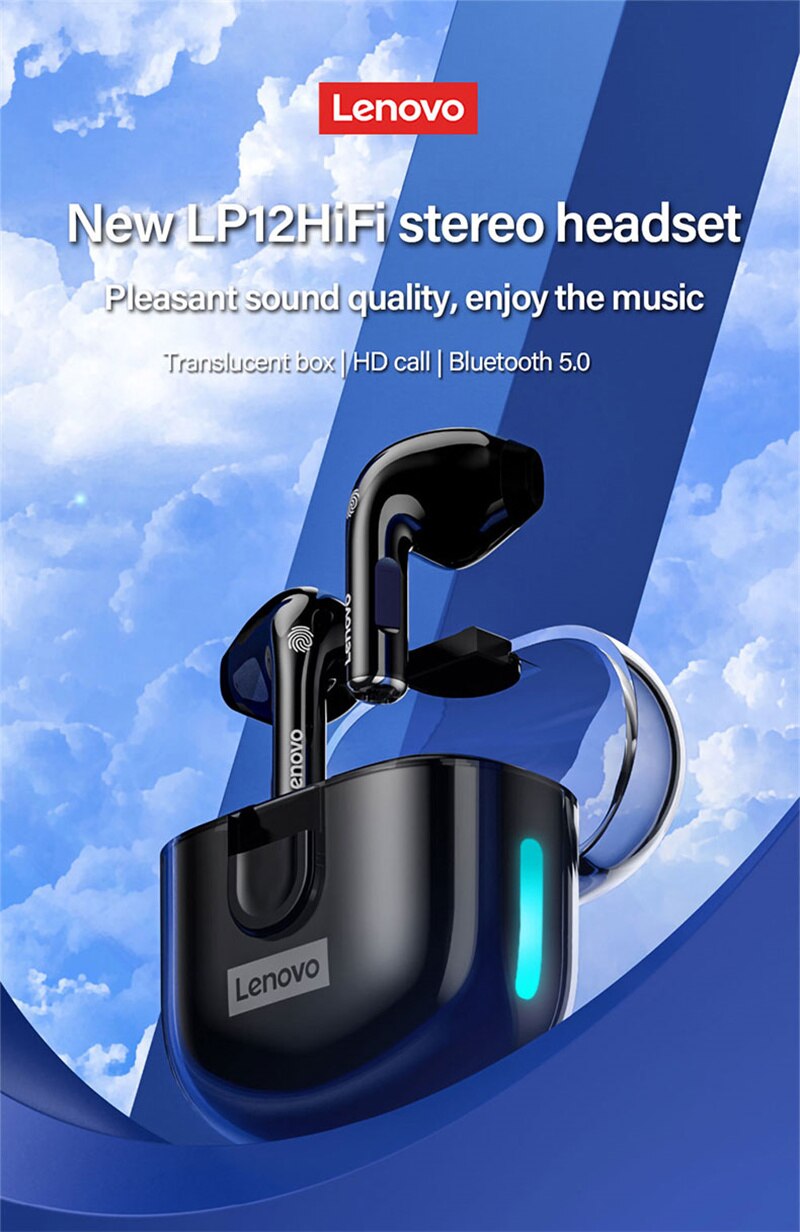 16076-xsvwwr Lenovo-auriculares inalámbricos LP12 con Bluetooth 5,1, audífonos con doble micrófono, ENC, reducción de ruido, TWS, Control táctil
