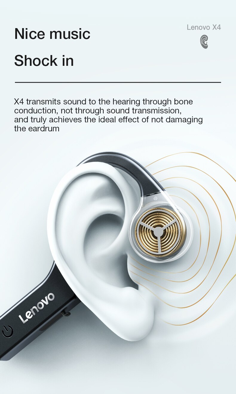 16123-ewyale Lenovo-auriculares inalámbricos X4 con Bluetooth, cascos deportivos de conducción ósea, IPX5 resistentes al agua, batería de 2021 mAh, modo de reposo largo, 150