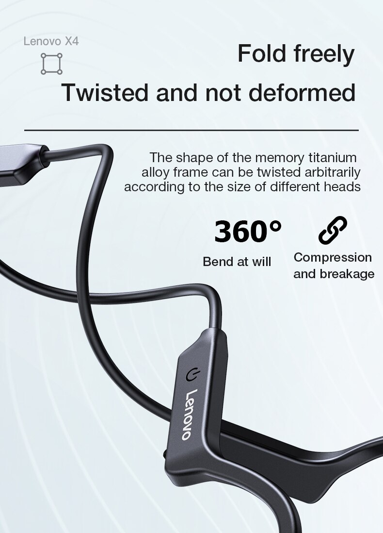 16123-fwmxjh Lenovo-auriculares inalámbricos X4 con Bluetooth, cascos deportivos de conducción ósea, IPX5 resistentes al agua, batería de 2021 mAh, modo de reposo largo, 150