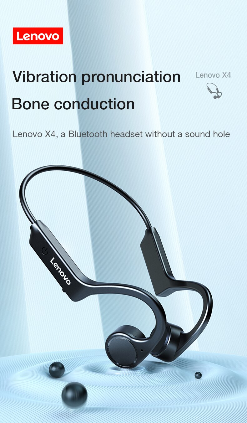 16123-hv5sn1 Lenovo-auriculares inalámbricos X4 con Bluetooth, cascos deportivos de conducción ósea, IPX5 resistentes al agua, batería de 2021 mAh, modo de reposo largo, 150