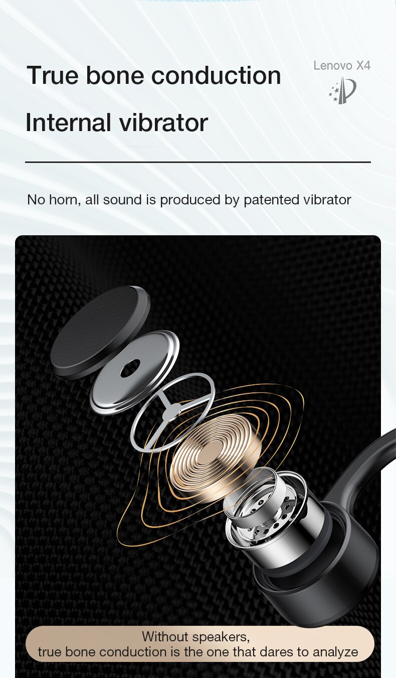 16123-ooegim Lenovo-auriculares inalámbricos X4 con Bluetooth, cascos deportivos de conducción ósea, IPX5 resistentes al agua, batería de 2021 mAh, modo de reposo largo, 150