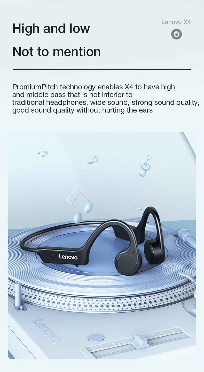 16123-zha0c5 Lenovo-auriculares inalámbricos X4 con Bluetooth, cascos deportivos de conducción ósea, IPX5 resistentes al agua, batería de 2021 mAh, modo de reposo largo, 150