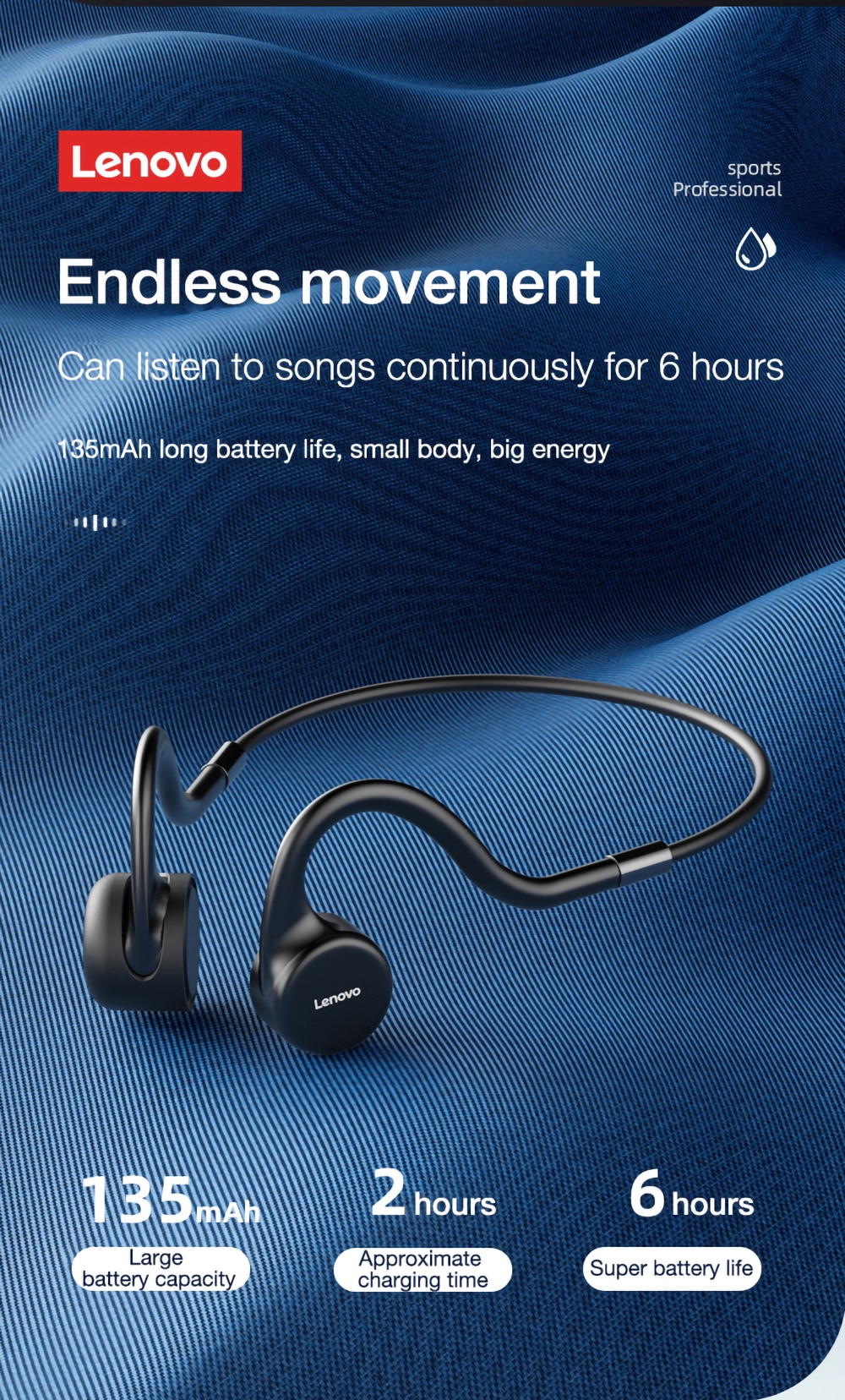 16144-4ooqnt Lenovo-auriculares inalámbricos X5 de conducción ósea, cascos deportivos para correr, IPX8 impermeables, Bluetooth, almacenamiento de 8GB con micrófono