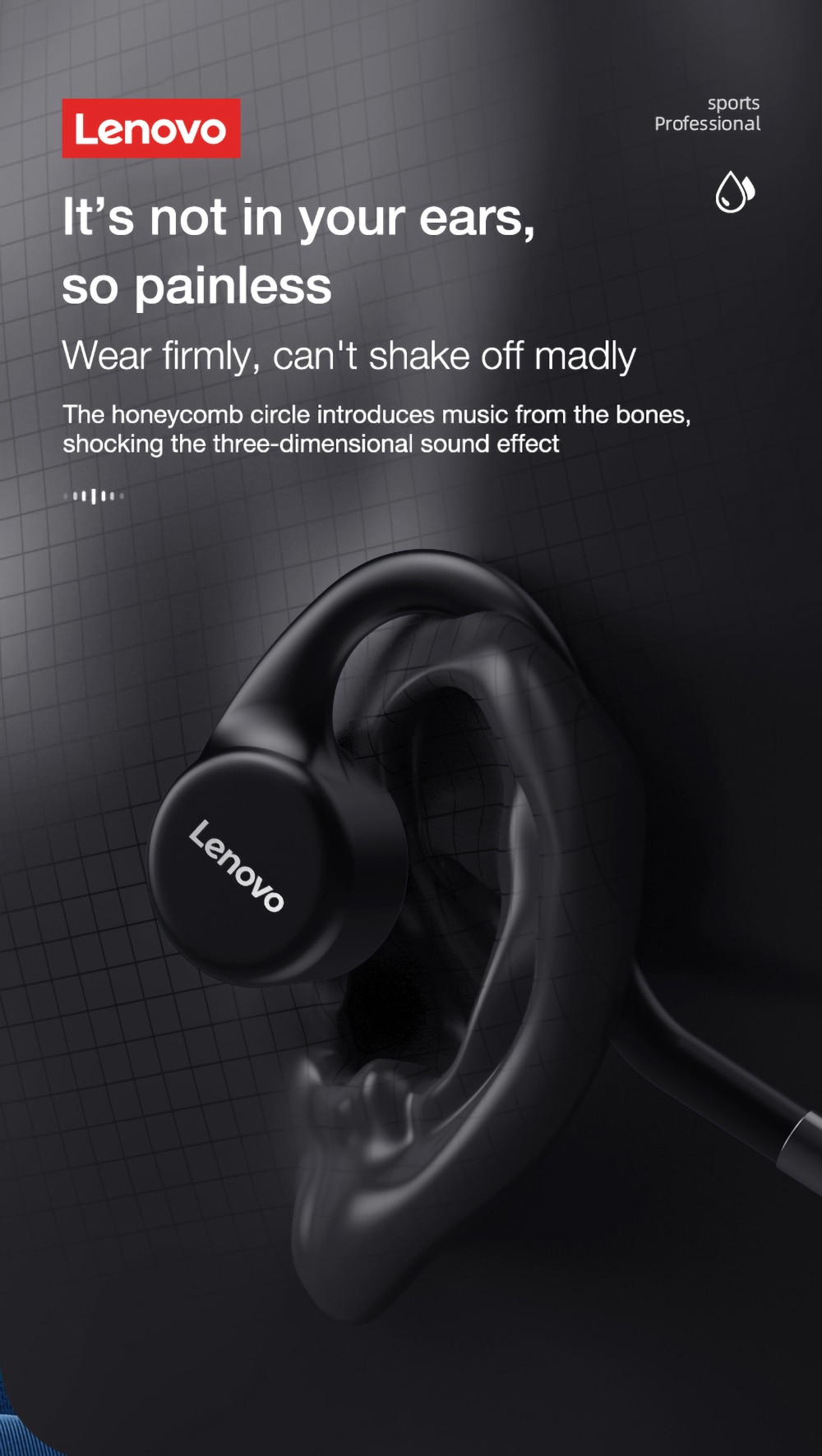 16144-konwlv Lenovo-auriculares inalámbricos X5 de conducción ósea, cascos deportivos para correr, IPX8 impermeables, Bluetooth, almacenamiento de 8GB con micrófono