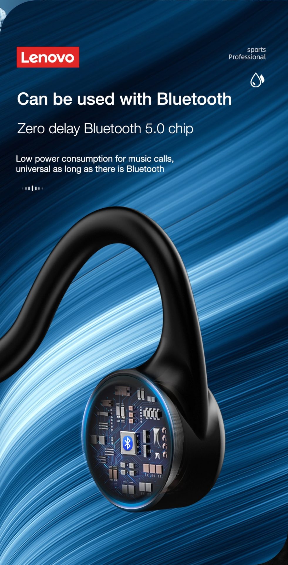 16144-npkxnp Lenovo-auriculares inalámbricos X5 de conducción ósea, cascos deportivos para correr, IPX8 impermeables, Bluetooth, almacenamiento de 8GB con micrófono