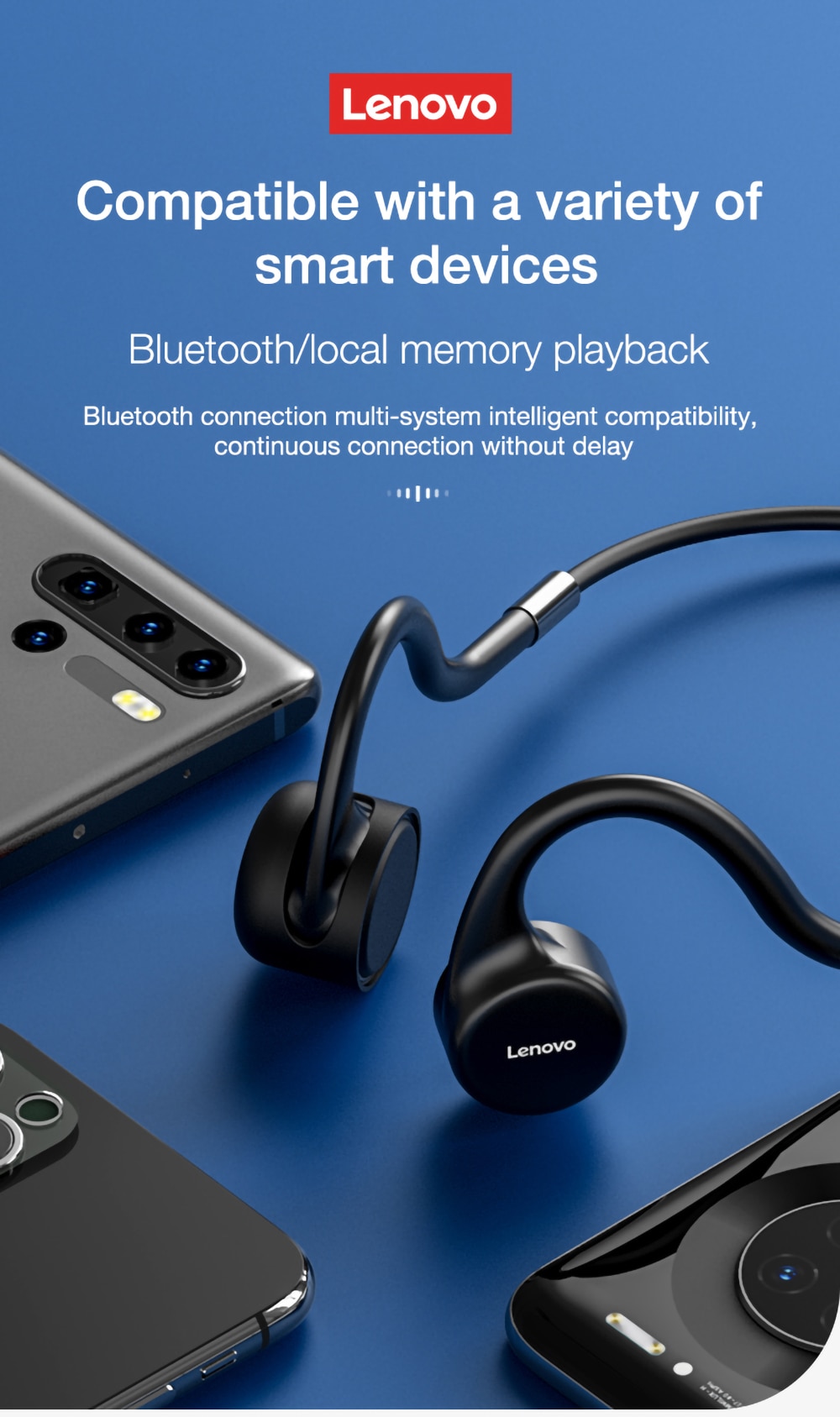 16144-sxayy8 Lenovo-auriculares inalámbricos X5 de conducción ósea, cascos deportivos para correr, IPX8 impermeables, Bluetooth, almacenamiento de 8GB con micrófono