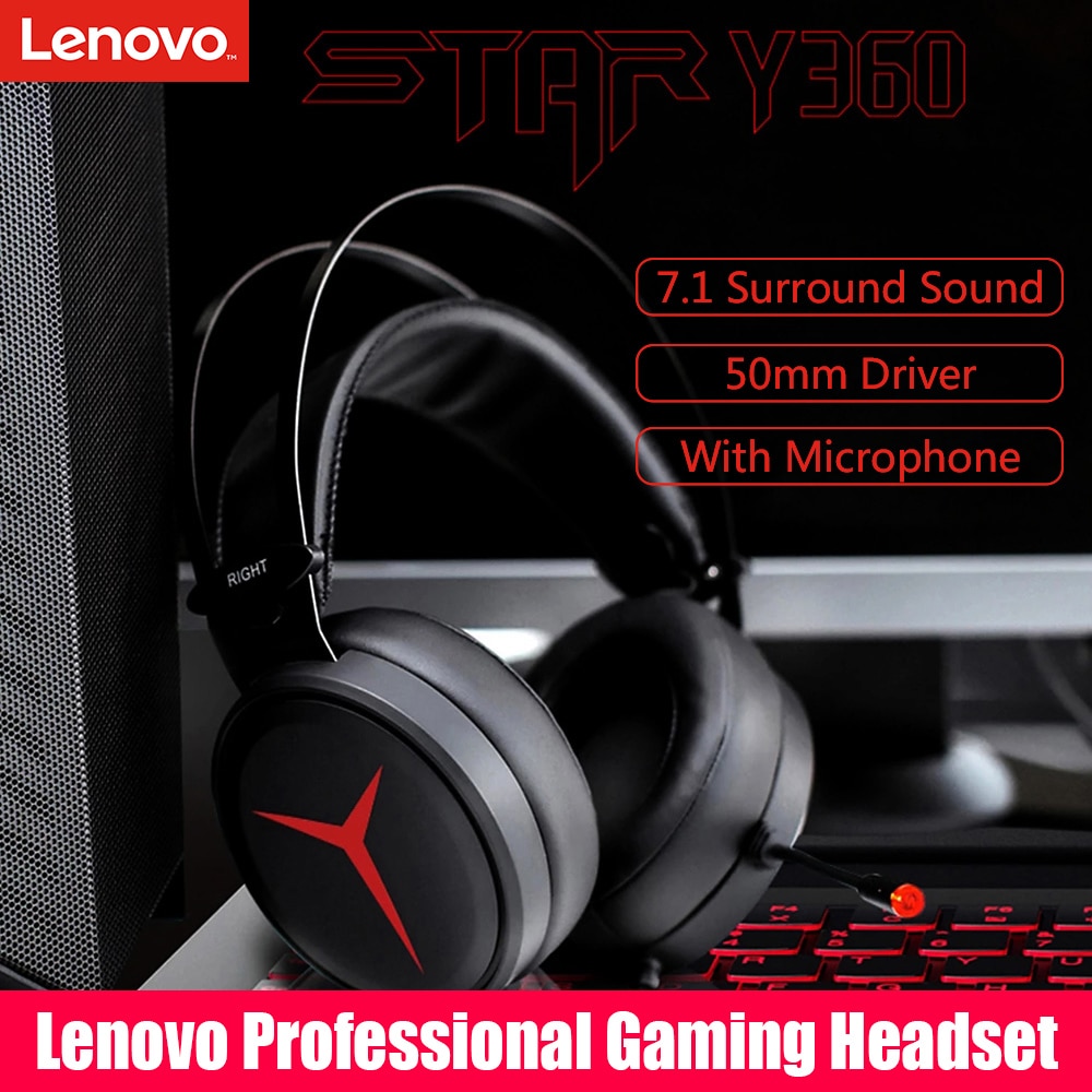 16213-ohwa77 Lenovo-auriculares con cable Star Y360 para videojuegos, cascos por encima de la oreja con micrófono para PC, ordenador