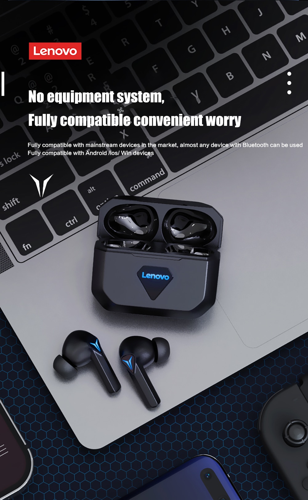 16260-faahpu Lenovo-auriculares GM6 TWS para videojuegos, cascos inalámbricos de alta gama con Bluetooth, cancelación de ruido, con micrófono, impermeables