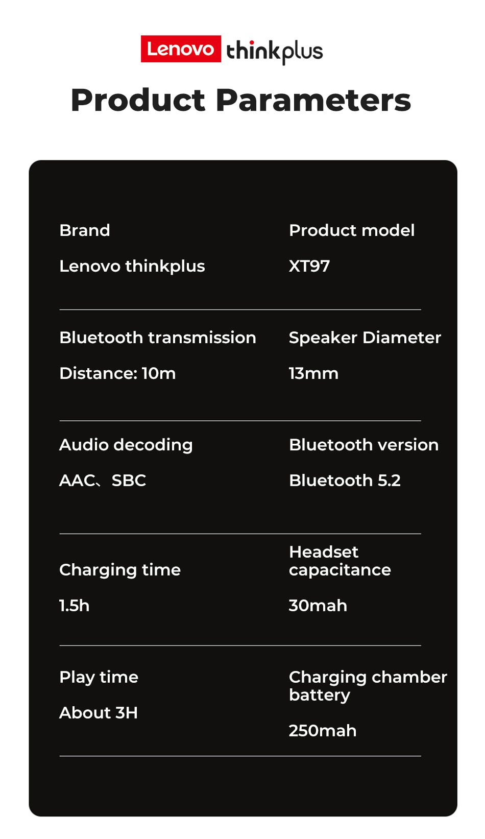 16286-v7gbwd Lenovo-auriculares inalámbricos XT97 TWS, cascos deportivos con Bluetooth 5,2, reducción de ruido, Control táctil, con luz colorida