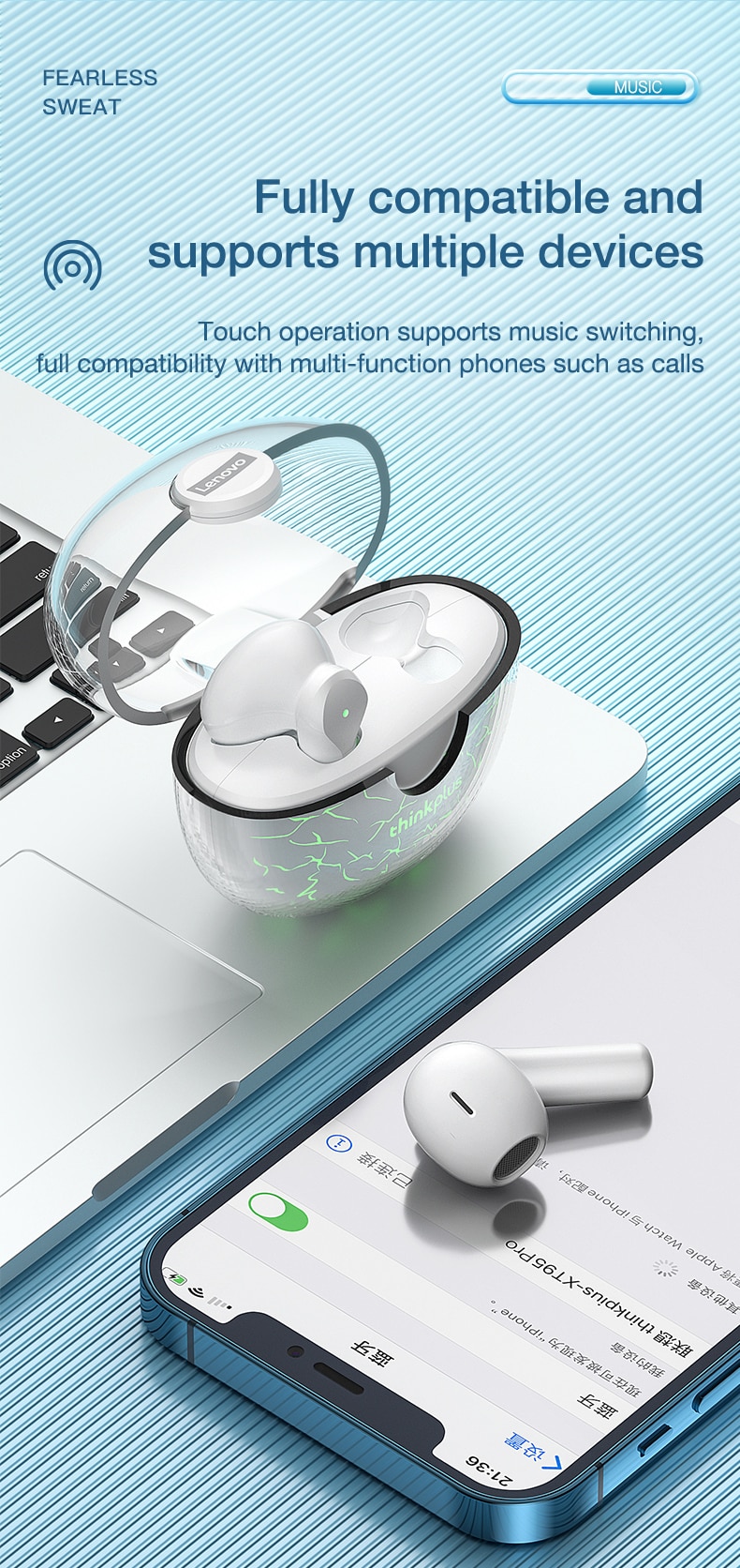 16348-g7iabg Lenovo-auriculares inalámbricos XT95 Pro, cascos con Bluetooth 9D, sonido HIFI, deportivos, impermeables, TWS, con micrófono, para iPhone y Xiaomi