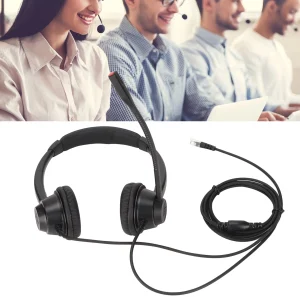 RJ9 Telephone Headset Noise Cancelling Binaural Corded Cell Phone Headphone with Mic for VOIP Phone Landline Telephone Headphone
