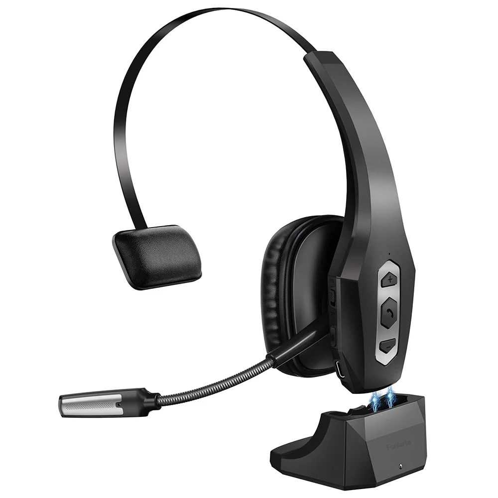 Trucker Bluetooth Headset with Charging Base, Wireless Hands-Free Headset with Noise Canceling Mic & Mute Button, 56Hrs Working