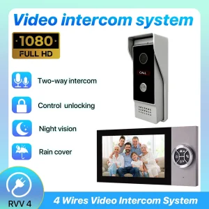 7 Inch 4-Wired 1080P Waterproof Video Intercom Doorbell, Home Assistant Intercom System for Villa Apartment Gate