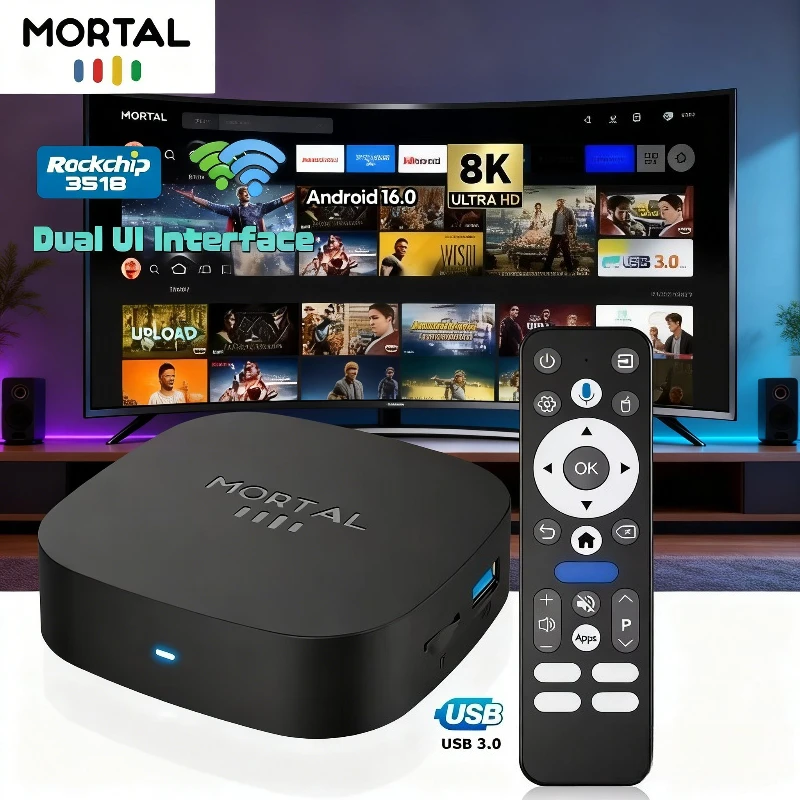 2026 New Android 16 Smart TV Box Rockchip RK3518 WIFI6 BT 5.4 UI Interface 8K HD Media Player Voice Assistant Set Top Box IPTV