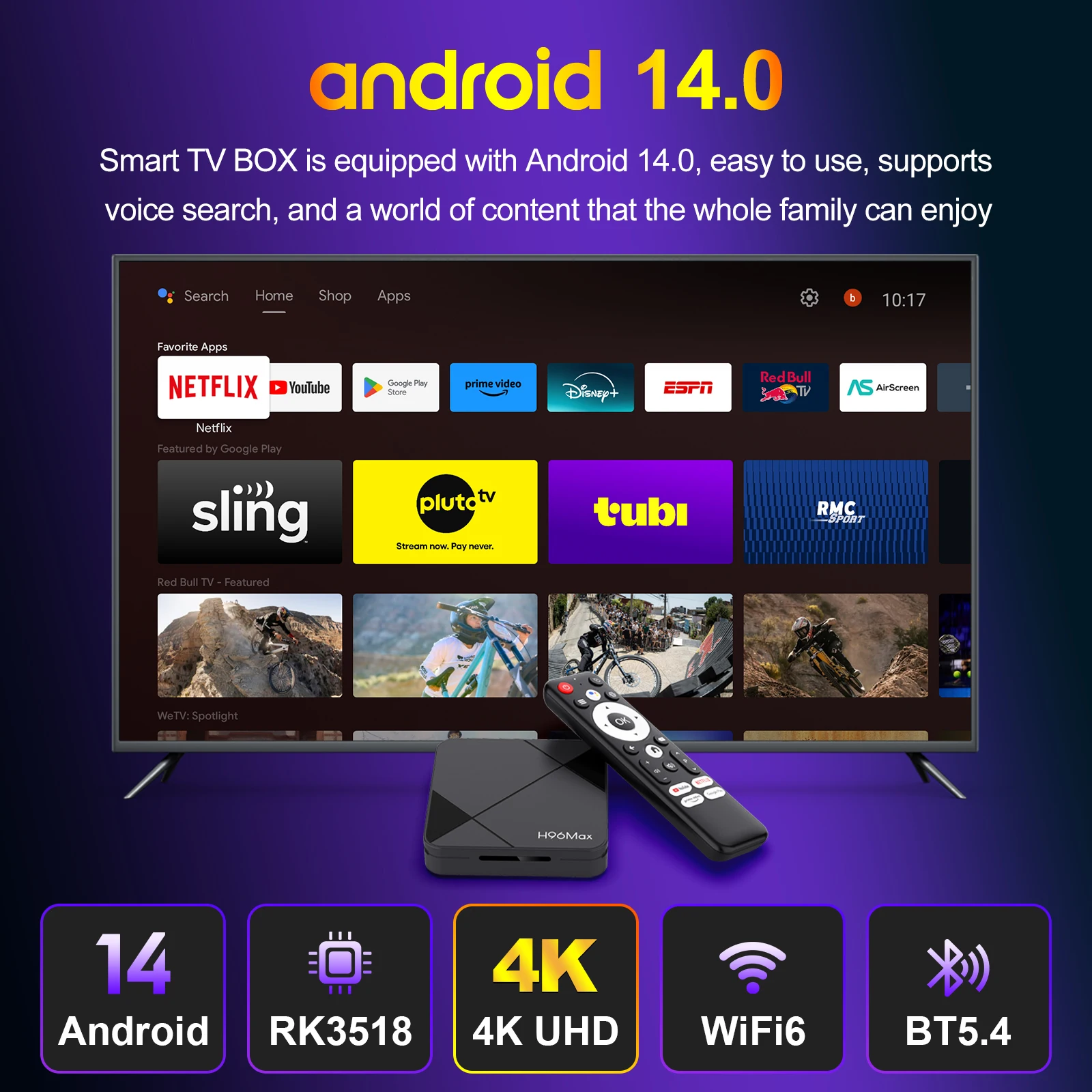H96Max RK3518 4K TV Box Android 14 Quad Core WiFi6 BT5.4 Google Voice Assistant with New Geometric Lens Design Set Top Box - Image 2