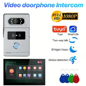 Tuya 7" Touch Screen 2-Wire Smart Video Doorbell System APP APP Remote RFID Unlock Night Vision Home Intercom Kits For Villa