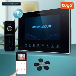 HOMSECUR 7" 4 Wire Tuya WIFI HD Video Doorphone Entry Intercom Password/Card Doorbell Camera Monitoring Recording Snapshot