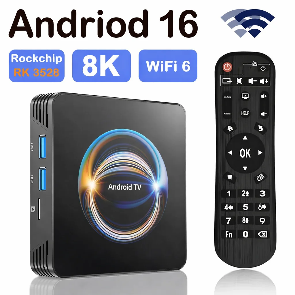 Smart Android 16 TV Box 8K HDR10 Streaming Player Dual Band WiFi BT Smart Set Top Box Netflix Remote Included IPTV Media Player