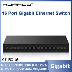 HORACO 16 Port Gigabit Network Switch Unmanaged 1000M Switch Desktop Plug and Play Fanless Homelab Ethernet Switch