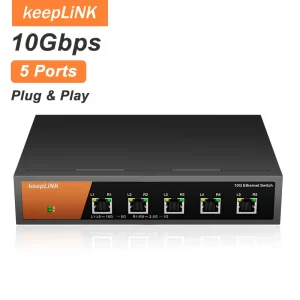 KeepLiNK 5 Port 10Gb Unmanaged Ethernet Switch Desktop/Wall-Mount Plug and Play Sturdy Metal Casing