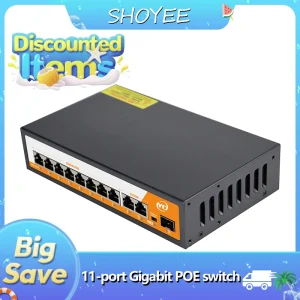 New 11-Port Gigabit POE RJ45 SPF Ethernet Switch with for 802.3af/at Uplink Unmanaged Plug and Play,for IP Camera/NVR