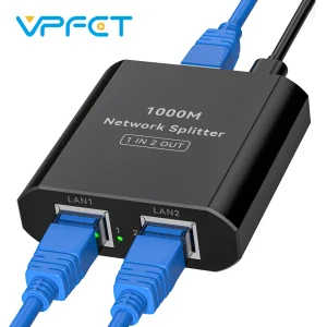RJ45 Splitter 1 to 2 1000 Mbps Ethernet Splitter with Type-C Power Cable 1 in 2 Out Gigabit Switch Wireless Cable Switcher VPFET