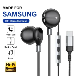For Samsung Wired Headphones HiFi 9D Surround Sound With Wire Control Type C 3.5mm Music Earbuds For Galaxy S25 24 Ultra A54 A53