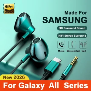 For Samsung Headphones HiFi Bass Stereo Volume Control With Mic USB Type C 3.5mm Wired Eadphone For Galaxy S25 S24 S23 S22 Ultra