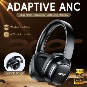 Acer Ohr633 2026 New Model Wireless Bluetooth Headphones Hifi Stereo Sound Quality Anc Call Noise Reduction Foldable Adjustable Design Built-In High-Definition Microphone Gaming Headphones