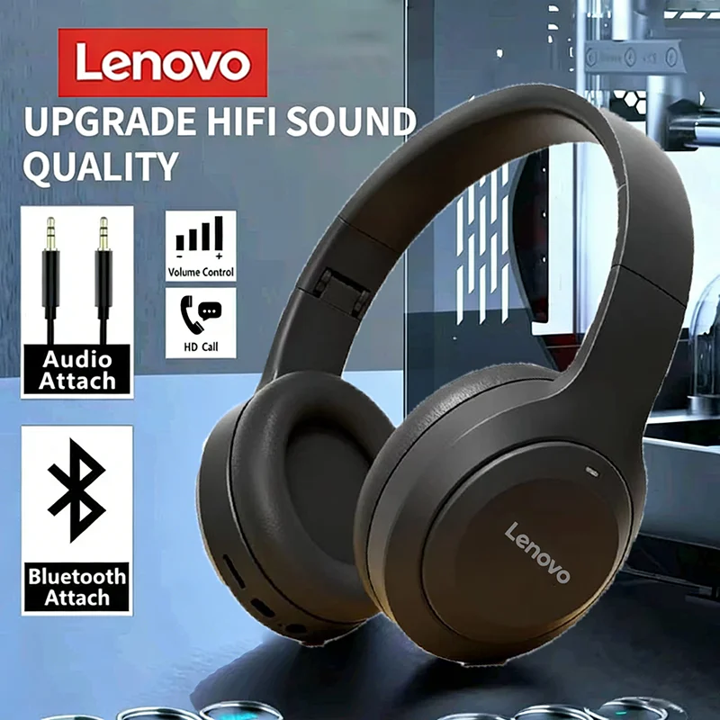 Lenovo Wireless Bluetooth Earphones Over-ear Foldable Computer Wireless Headphones Stereo Sound Gaming Headset Android and iOS