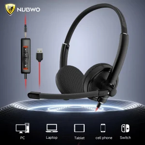 NUBWO HW01 USB Headphone Call Center Computer Headset with Mic Noise Cancelling for Laptop, Lightweight PC Wired Headphones