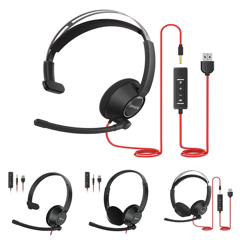 BINNUNE Business Headsets Wired Work Headphones for Laptop PC Computer with Noise Cancelling Mic for Zoom Office Conference