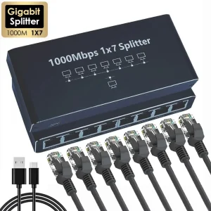 Gigabit Ethernet Splitter 1 to 7 1000Mbps RJ45 LAN Network Splitter for PC Laptop Nintendo Switch Router Internet TV Box