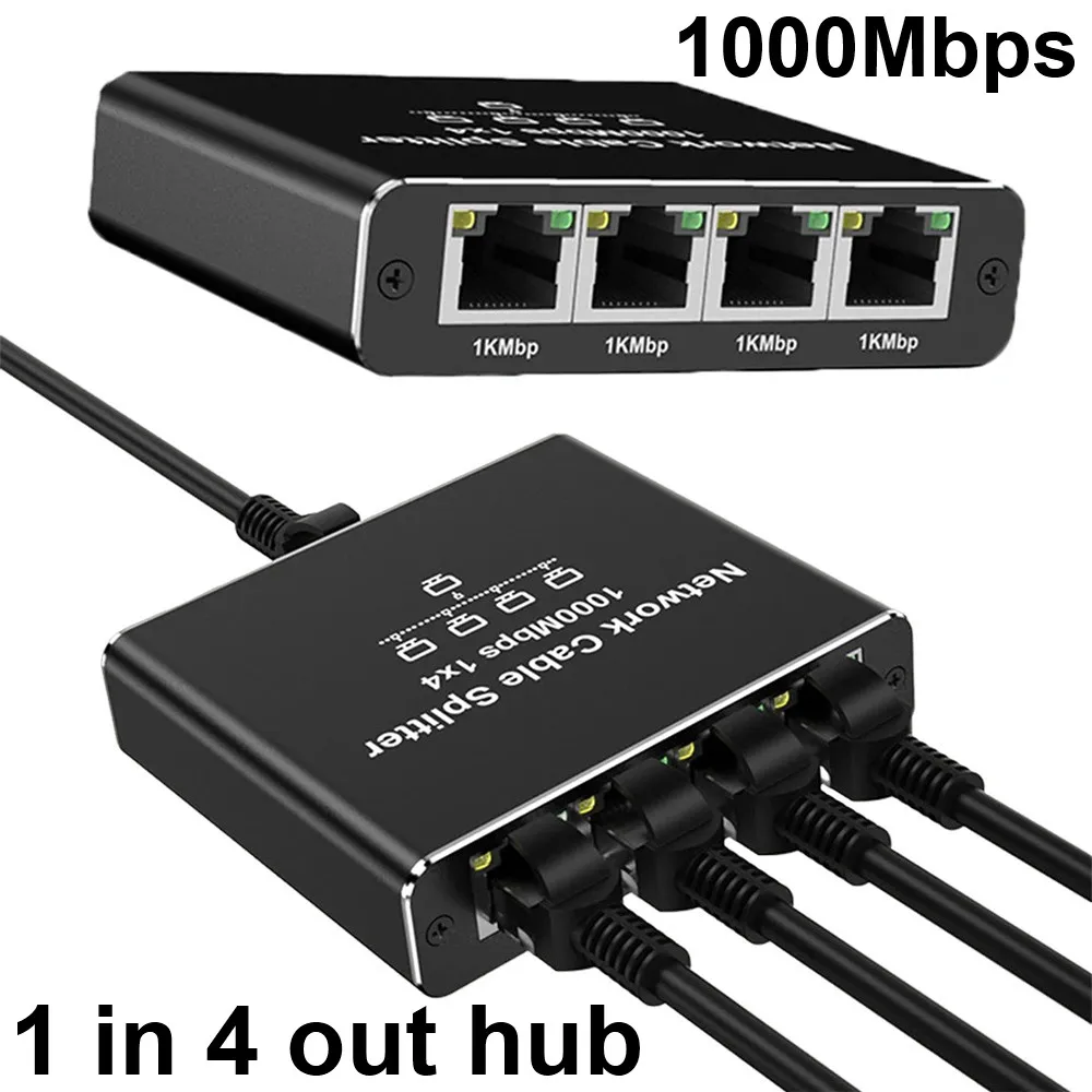 MZX 1 in 4 out 1000Mbps Gigabit Network Hub RJ45 Ethernet Splitter Connector 1000M Networking Adapter PC Computer Cat6/7/8 Cable